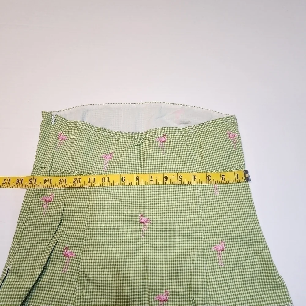 J Crew size 4 bandeau top green gingham pink flamingo embroidery
